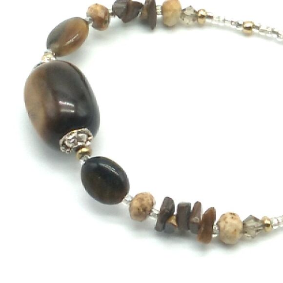 Tiger's Eye Barrel with Earth-tone Stone Chips & Crystal Bracelet - Picture 4 of 13